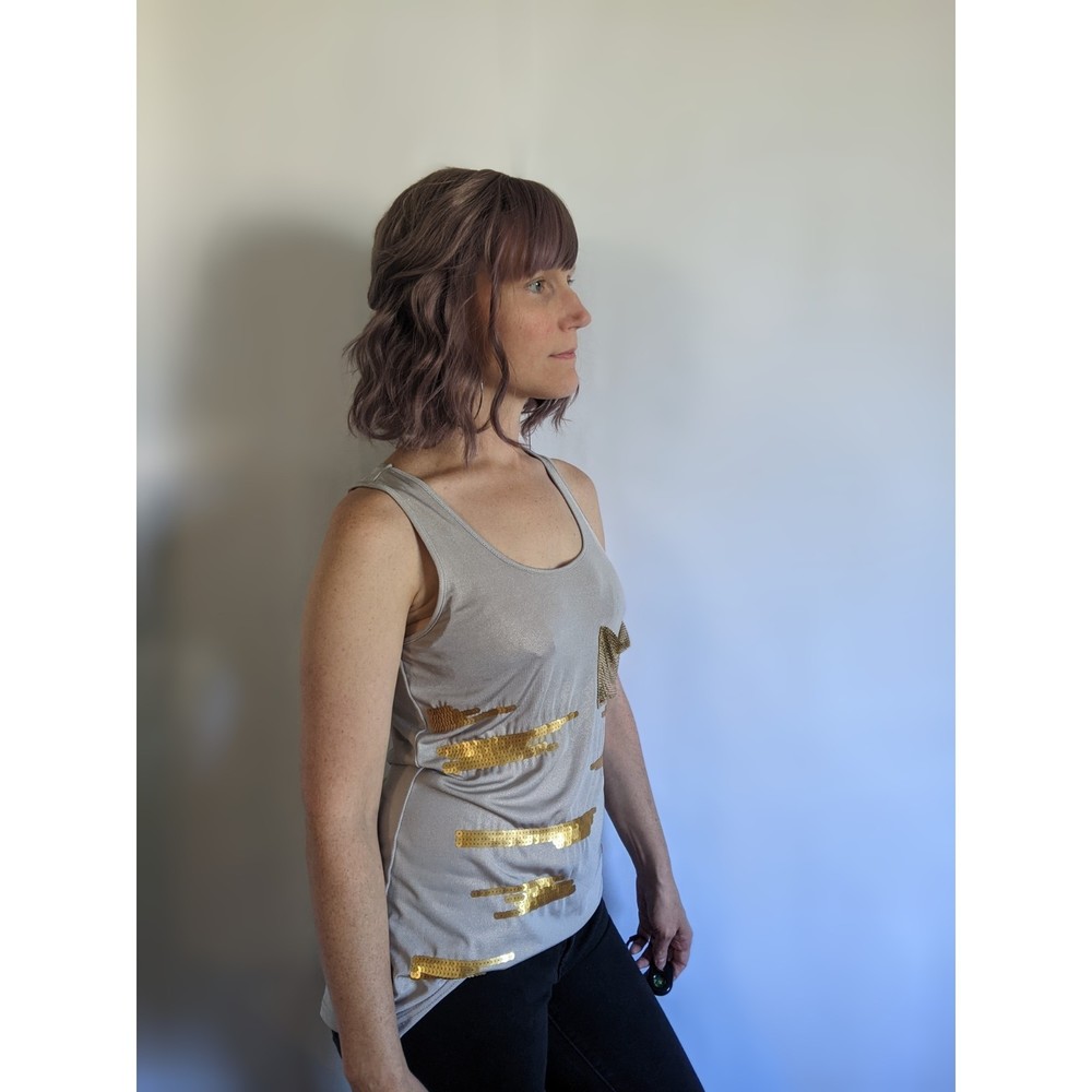 Gold sequined silver tank, sz M